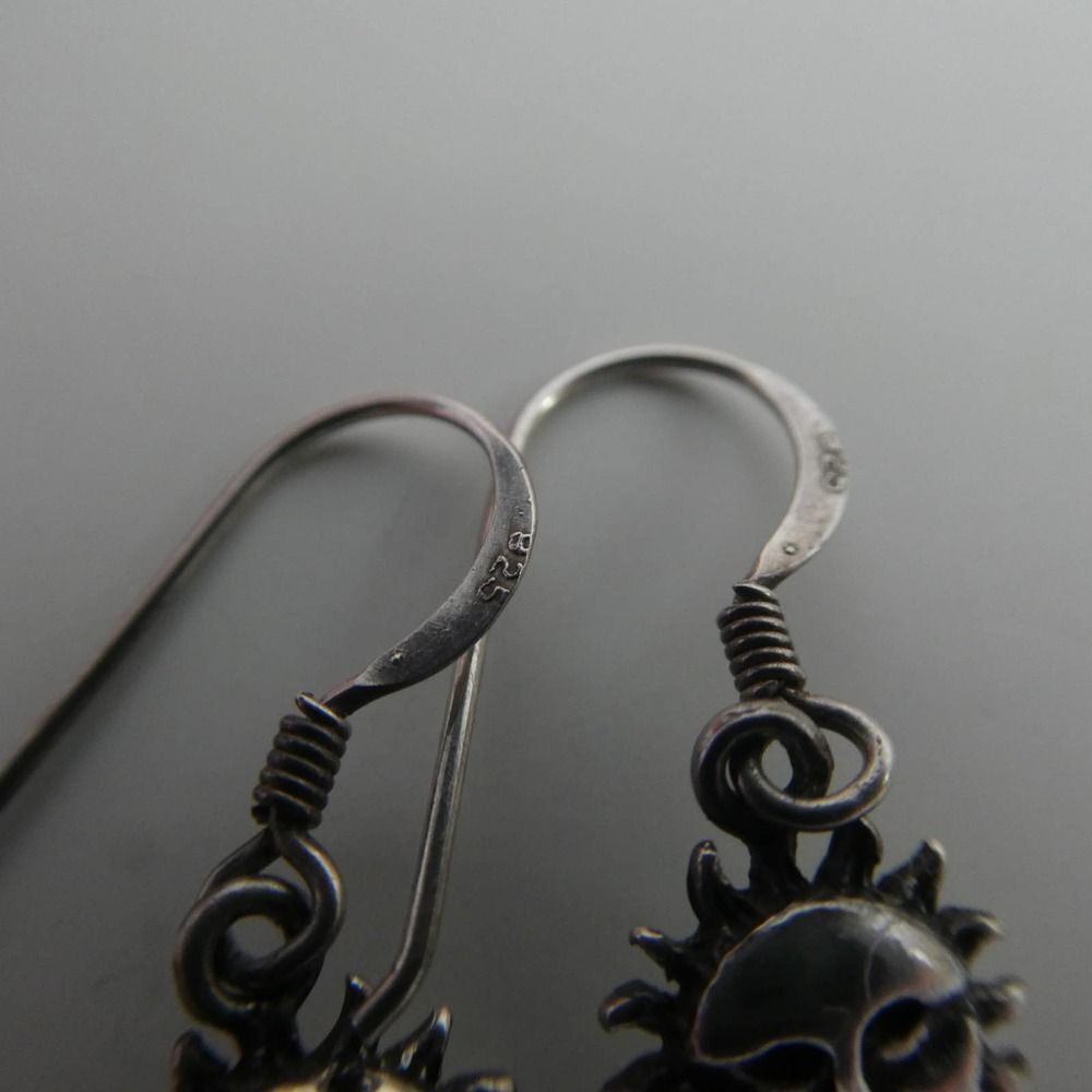 Sterling Silver Sun Face Dangle Fishhook Earrings… - image 5
